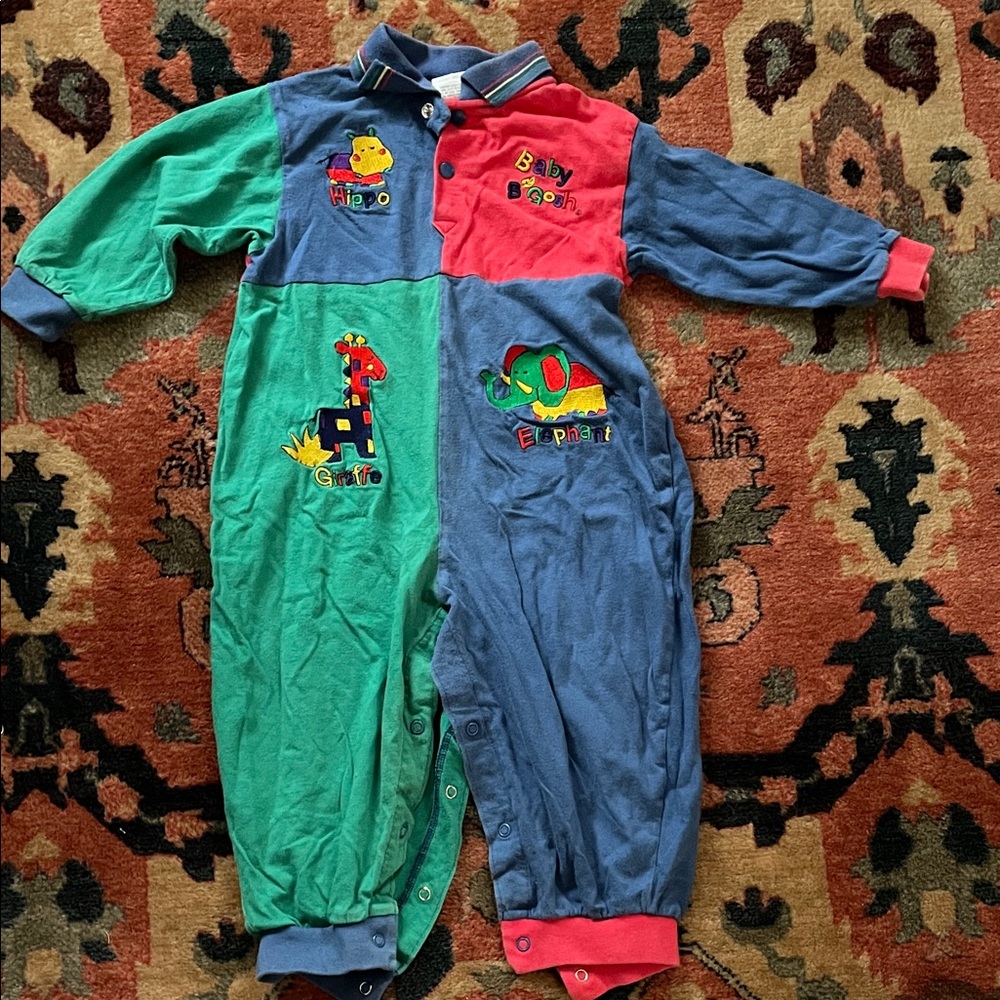 Vintage Baby OshKosh B'gosh Boys Retro Colorblock Animal Romper Onsie 24M